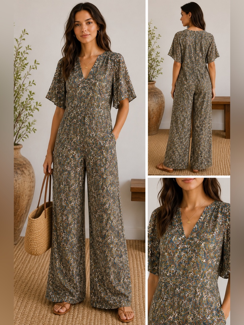 Vanessa Bruno Paisley Wide Leg Jumpsuit Romper Boho Flowy Silk Feel